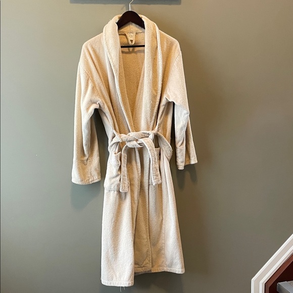 Towel Plush Robe Cream Bathrobe wt Belt Long Sleeve Comfortable Soft 100% Cotton - Picture 3 of 10
